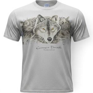 Vintage 90s Harlequin Nature Wolf Full Wrap Around Graphic Shirt Mens L Corner